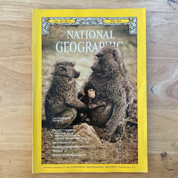National Geographic Other - Vintage National Geographic May 1975 Adirondacks Rhodesia Baboons Nazca Lines